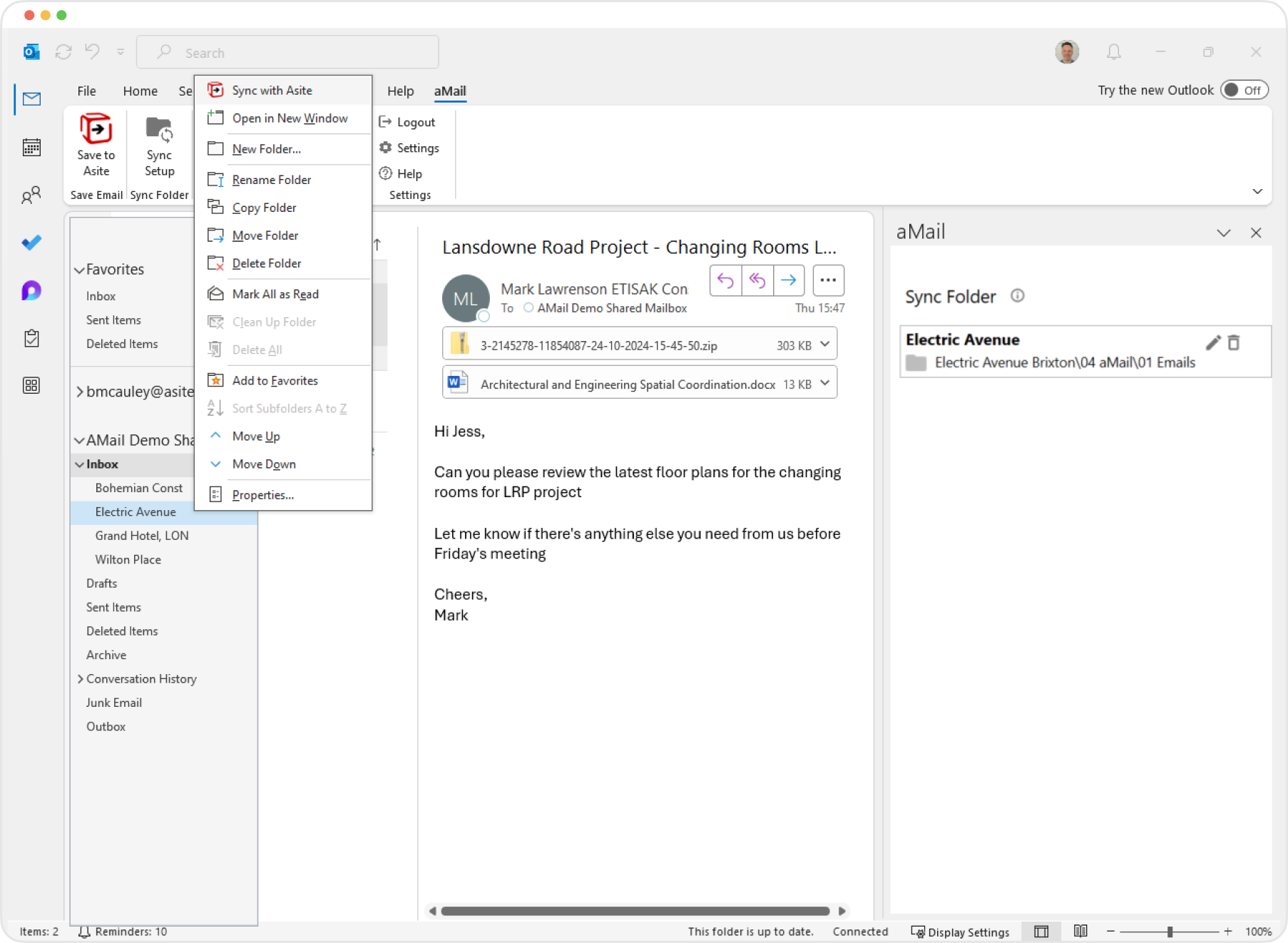 Sync your inbox and Asite folders.webp